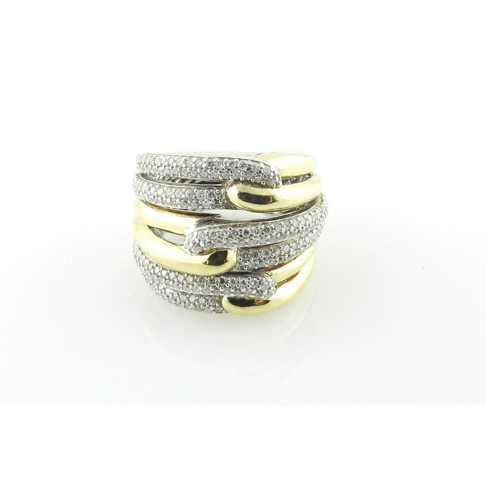 David Yurman 18K Gold Sterling Diamond Triple Loop Labyrinth Ring 7 #10708
